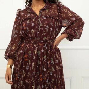 ELOQUII Elements Women's Shirt Casual Long Sleeve Ruffles Dress